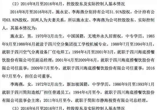 施永宏个人简历,其也是海底捞的董事